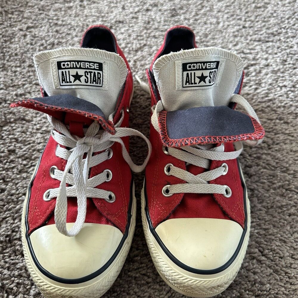 CONVERSE ALL STAR 135579F Red Sneakers Mens Size 7 Womens Size 9 Double Tongue
